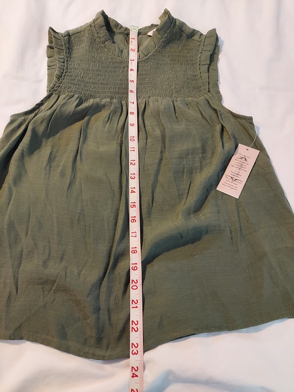 Nanette Nanette Lepore Ruffle Neck Smocked Boho Top - Olive NWT - Picture 9 of 10